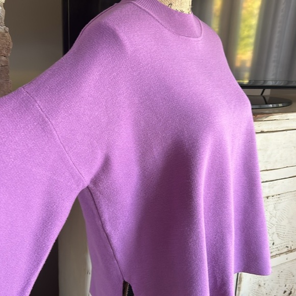 Zenana lavender mock neck bell sleeve sweater side slits slight hi-lo - Picture 5 of 16